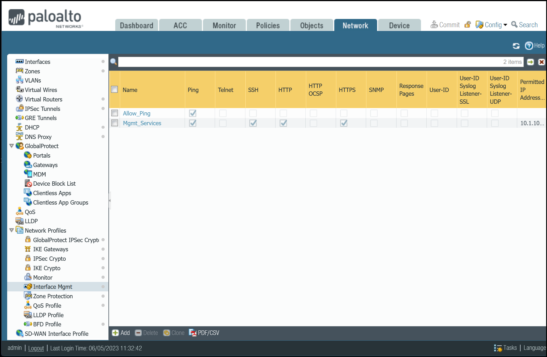 Interface Mgmt Profile